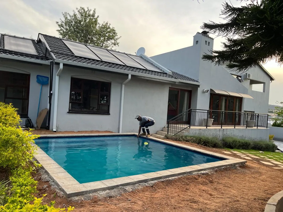 After: the same pool resurfaced in blue Marbelite